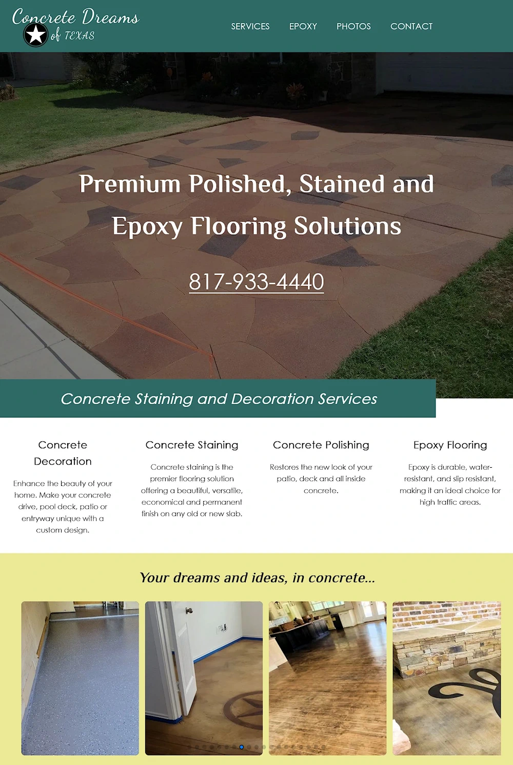 Screenshot of the Concrete Dreams of Texas home page.
